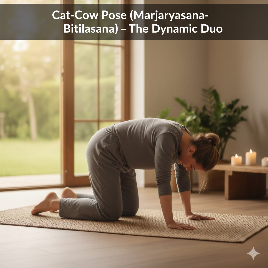 Pose 4: Cat-Cow Pose (Marjaryasana-Bitilasana) – The Dynamic Duo