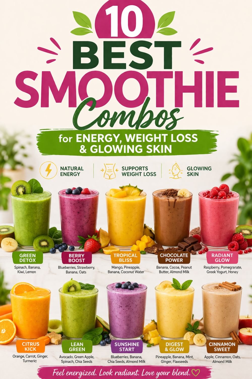 10 Best Smoothie Combos for Energy, Weight Loss & Glowing Skin