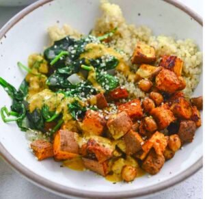 Quinoa Breakfast Bowl With Roasted Sweet Potato & Almond Butter