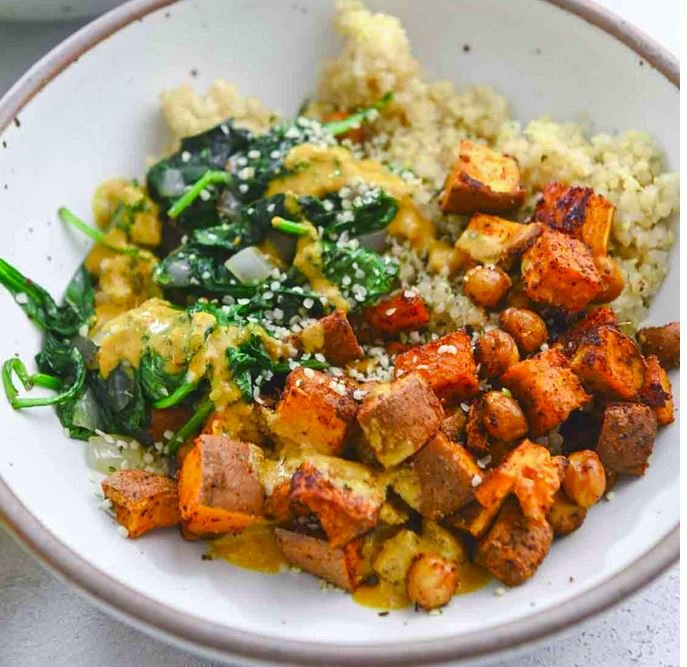 Quinoa Breakfast Bowl With Roasted Sweet Potato & Almond Butter
