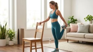 Standing Quad Stretch (with Support) for knee pain for women